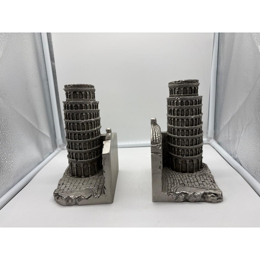Vintage 2002 TMS Leaning Tower of Pisa Cold Cast Resin Bookends Pair